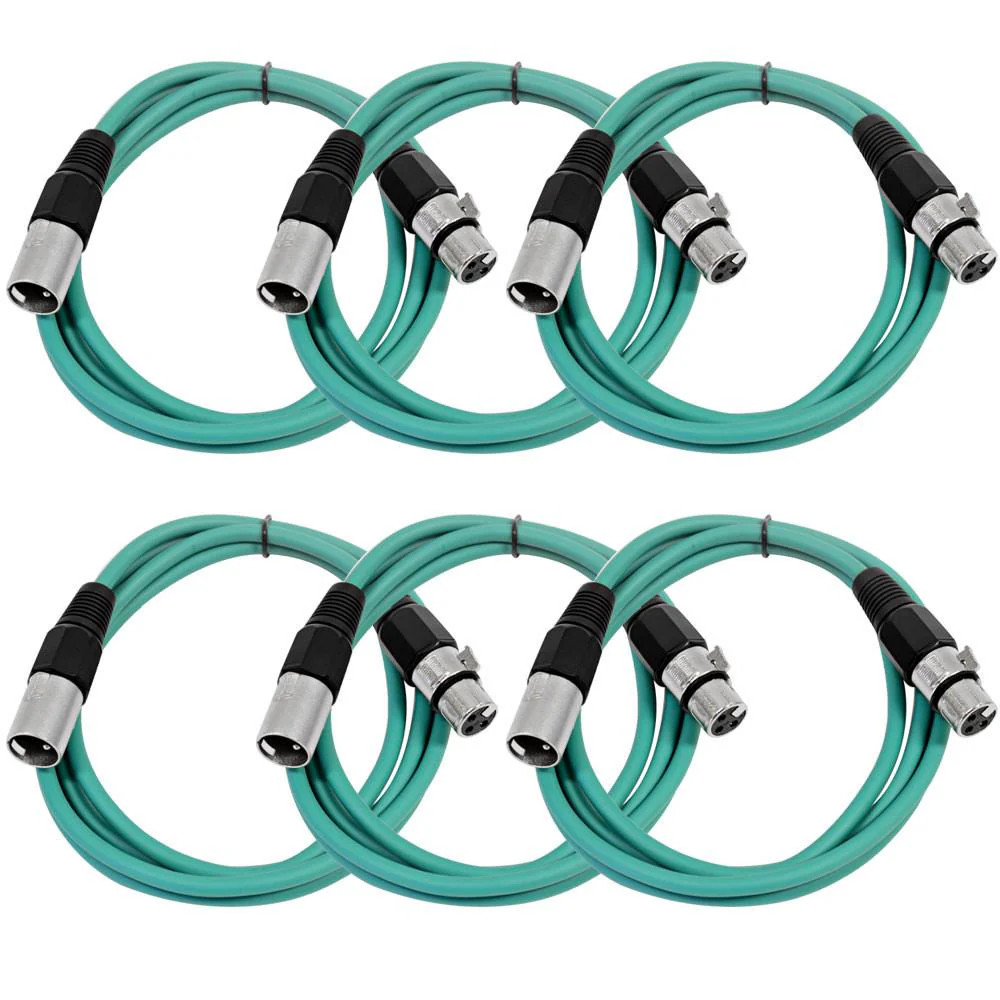 6 Pack Green 6 Foot XLR Patch Cables