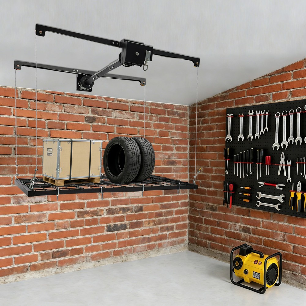 300lbs Overhead Garage Lifting Ceiling Storage Steel Rack Unit Adjustable Height
