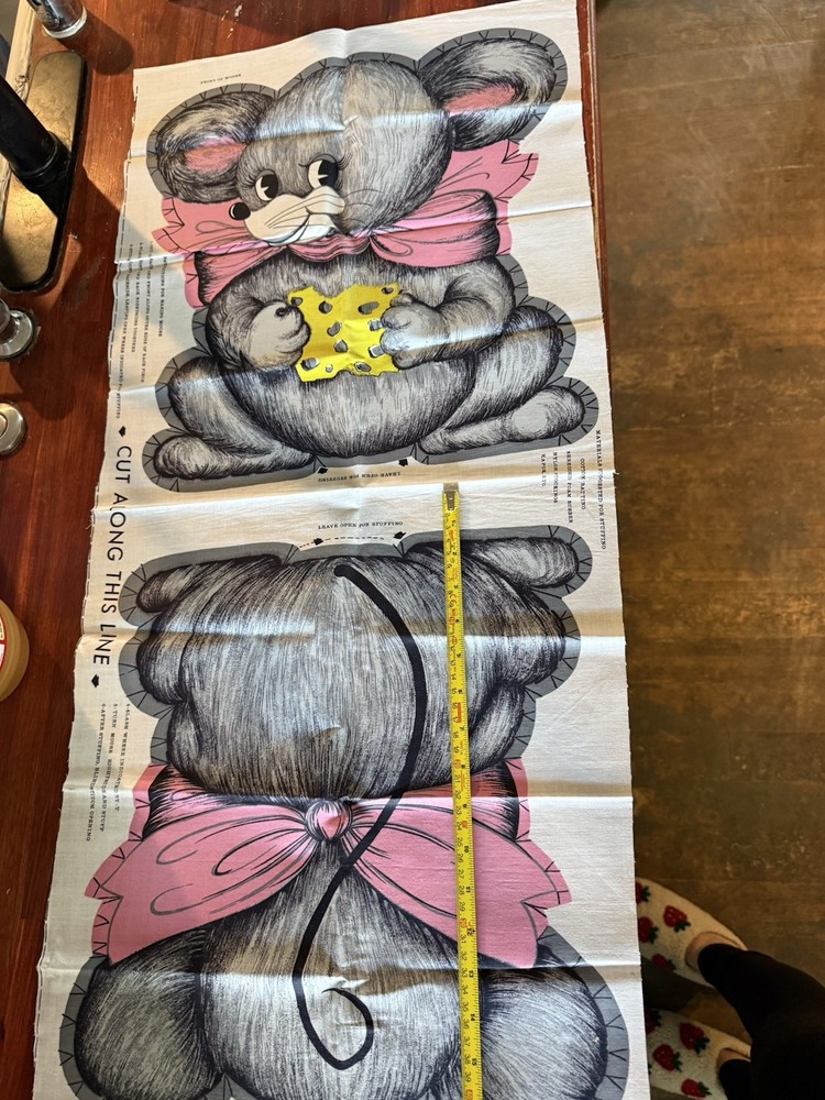 Vintage Cut And Sew Fabric Pattern Stuffed Mouse Toy