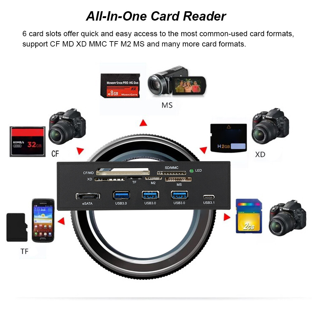 USB 3.0 Hub eSATA 5.25" Internal Card Reader Dashboard Media Front Panel