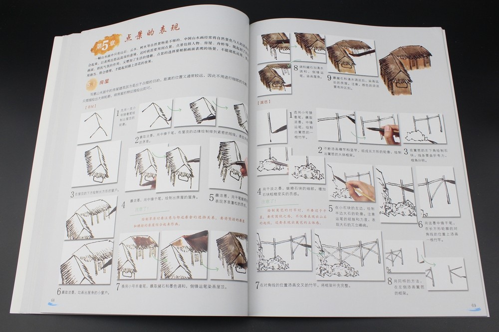 Self-Study Chinese Brush Painting Sumi-e How Draw Landscape Cloud Tree Books