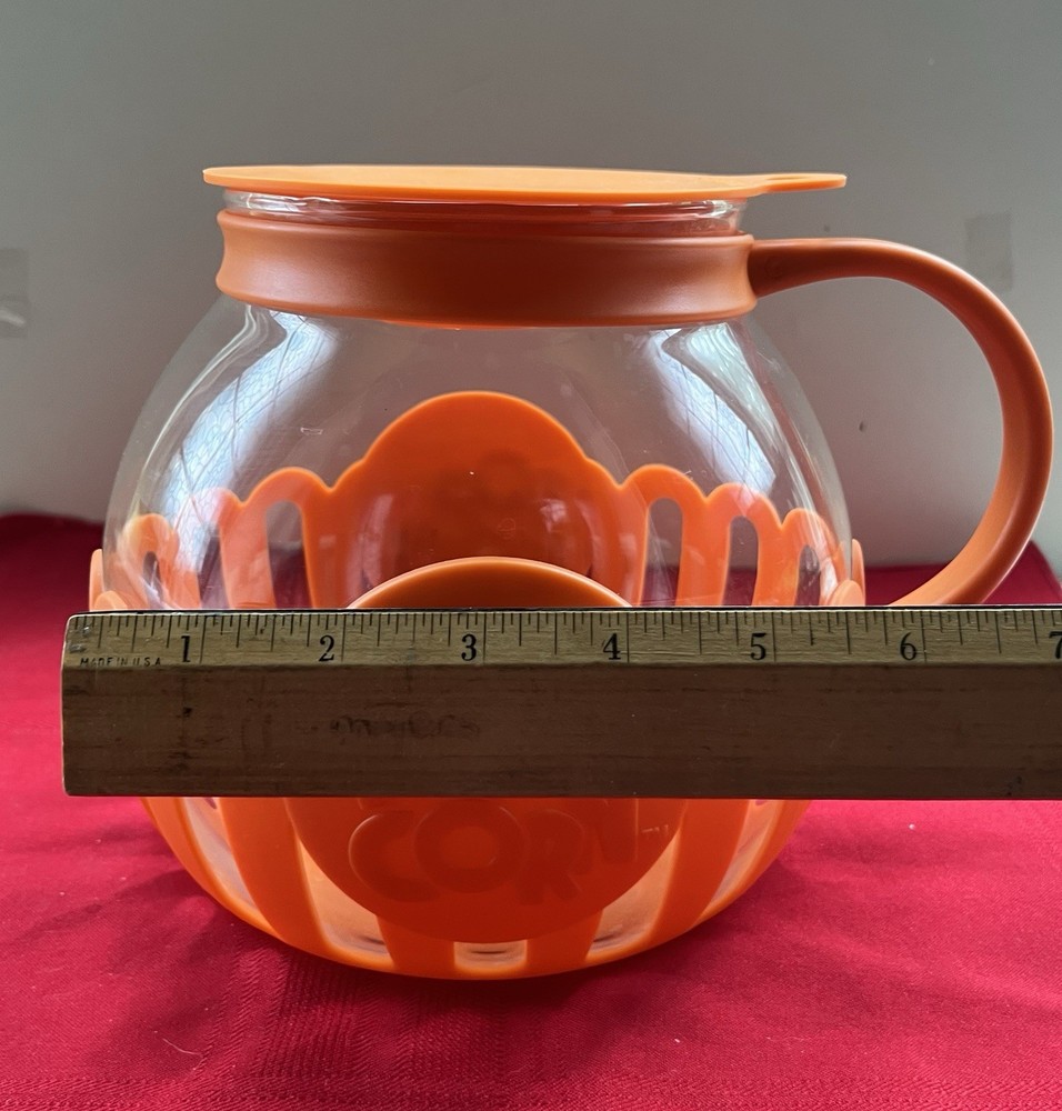 ECOLUTION MICRO-POP MICROWAVE 3QT HANDLED POPCORN POPPER GLASS & ORANGE SILICONE