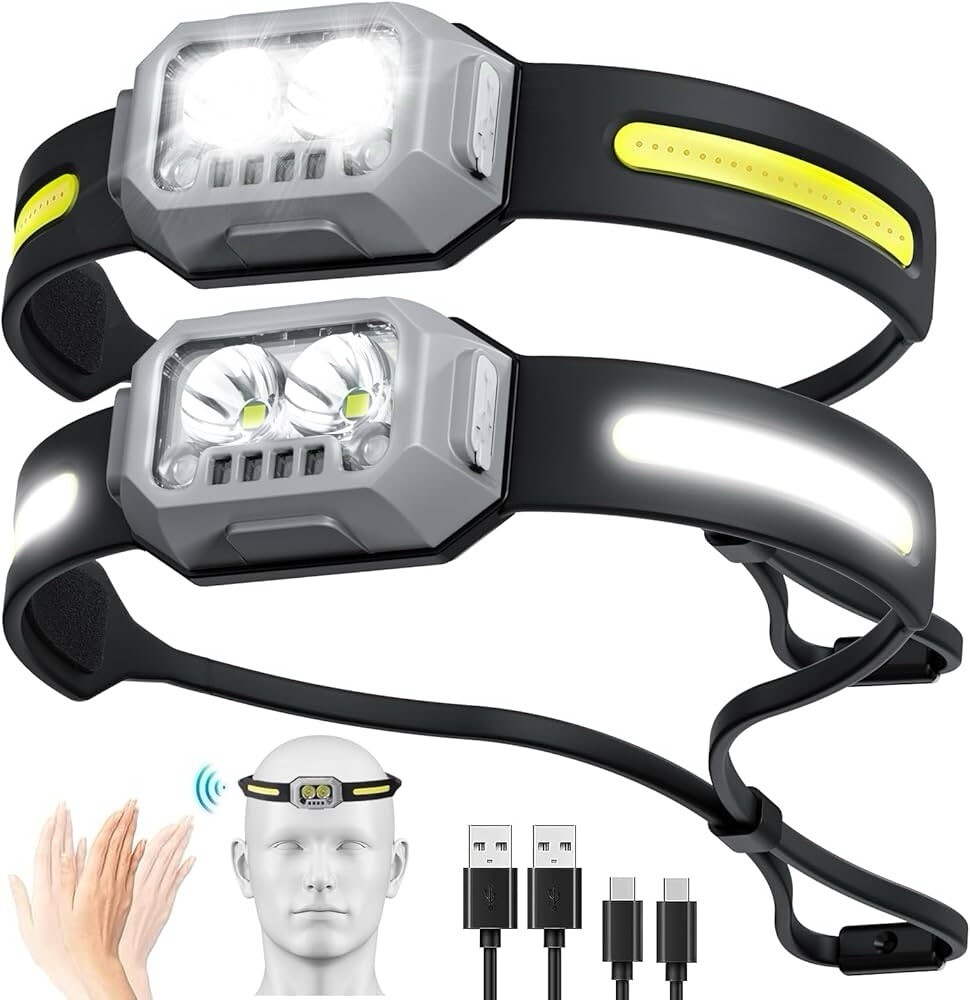 2 Pack Headlamp Flashlight, 1000 Lumen Ultra-Light LED Rechargeable Headlight