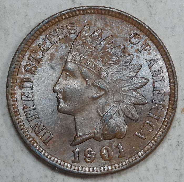 1901 Indian Cent, Choice Uncirculated, Nice Color      0705-02