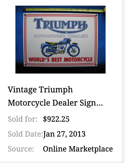 VINTAGE TRIUMPH MOTORCYCLES DEALER PORCELAIN METAL GASOLINE OIL SIGN!