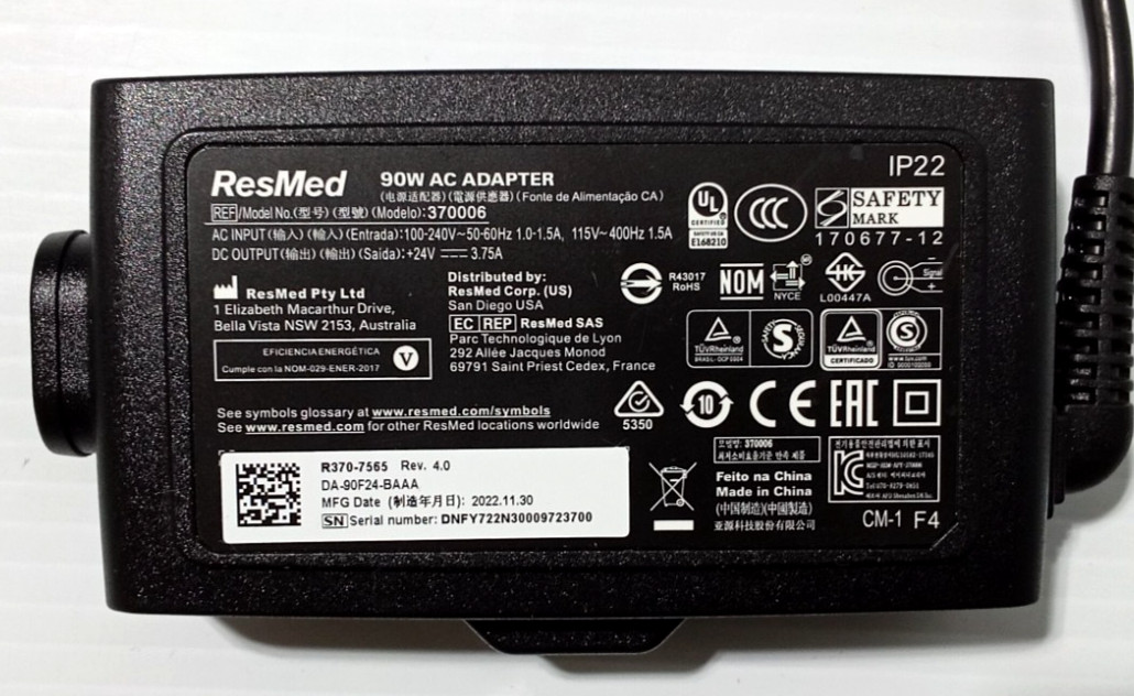 ResMed 90W AC Adapter Power Cord #370006 for CPAP OEM Airsense 10, Aircurve 10 +