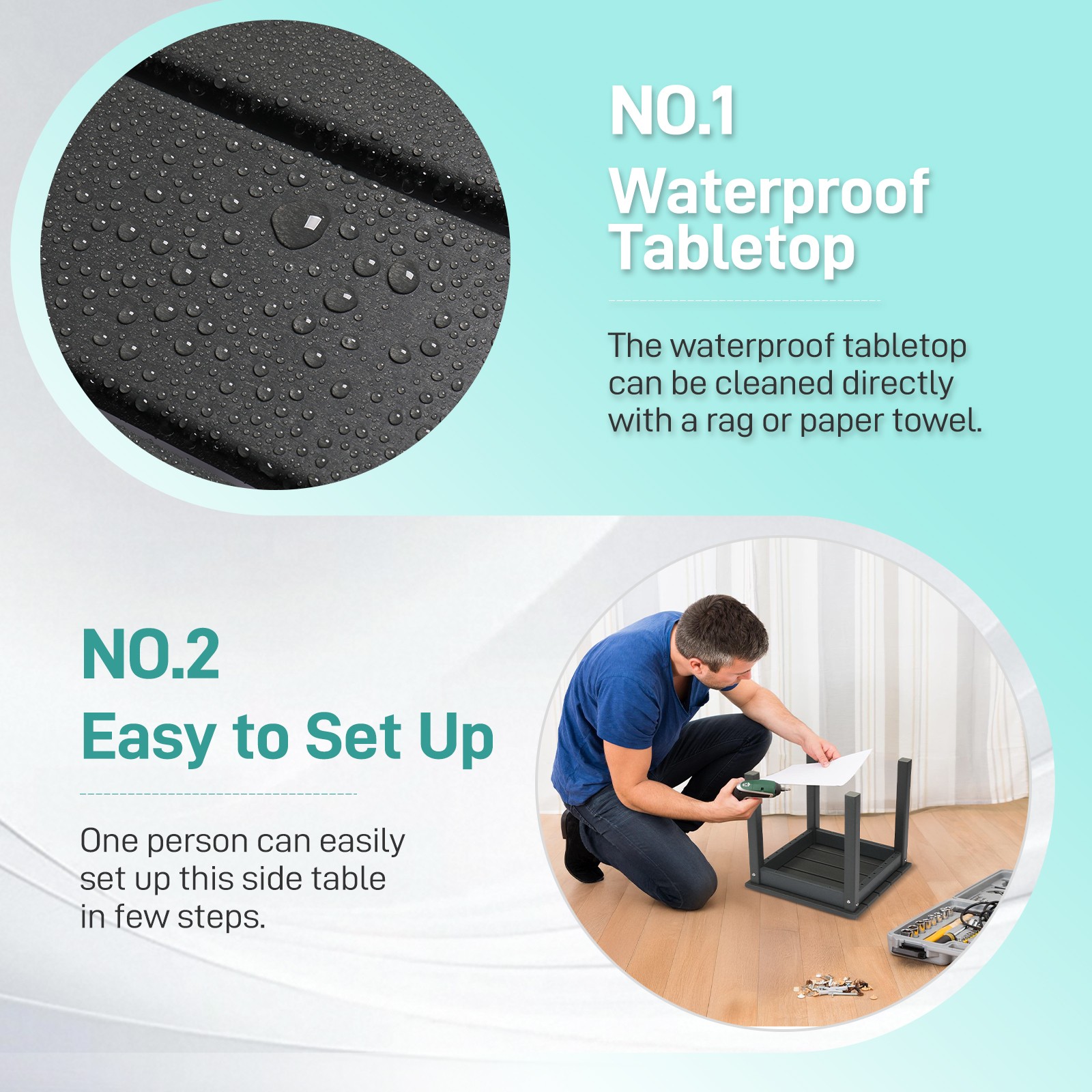 In/Outdoor 2-Tier Square Small Side HDPE End Storage Table, Weather Resistant