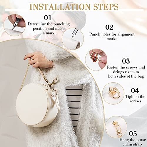 24 Pcs Purse Chain Strap D Ring Rivets Set Flat Purse Strap Extender