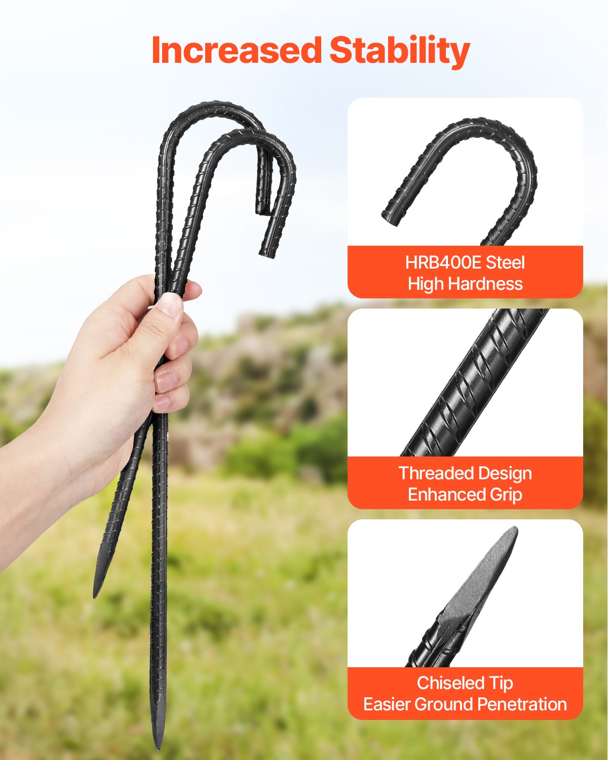 VEVOR 12In 16Pack Rebar Stakes Heavy Duty J Hook Galvanized Steel Ground Anchors