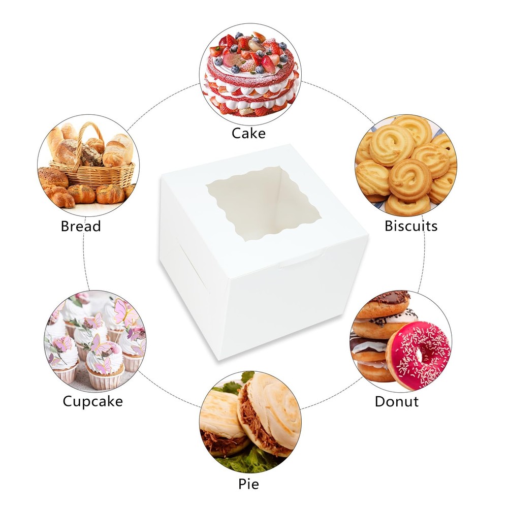 20 PCS Cake Boxes 6x6x5 Inch Bakery Boxes with Window White Cupcake Container