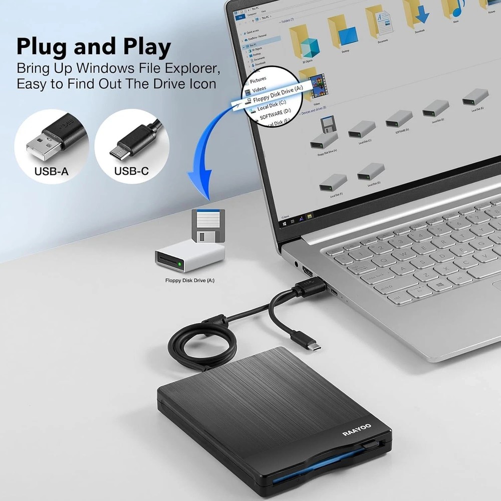 3.5" USB External Floppy Disk Drive – 3½ Inch Disk Reader