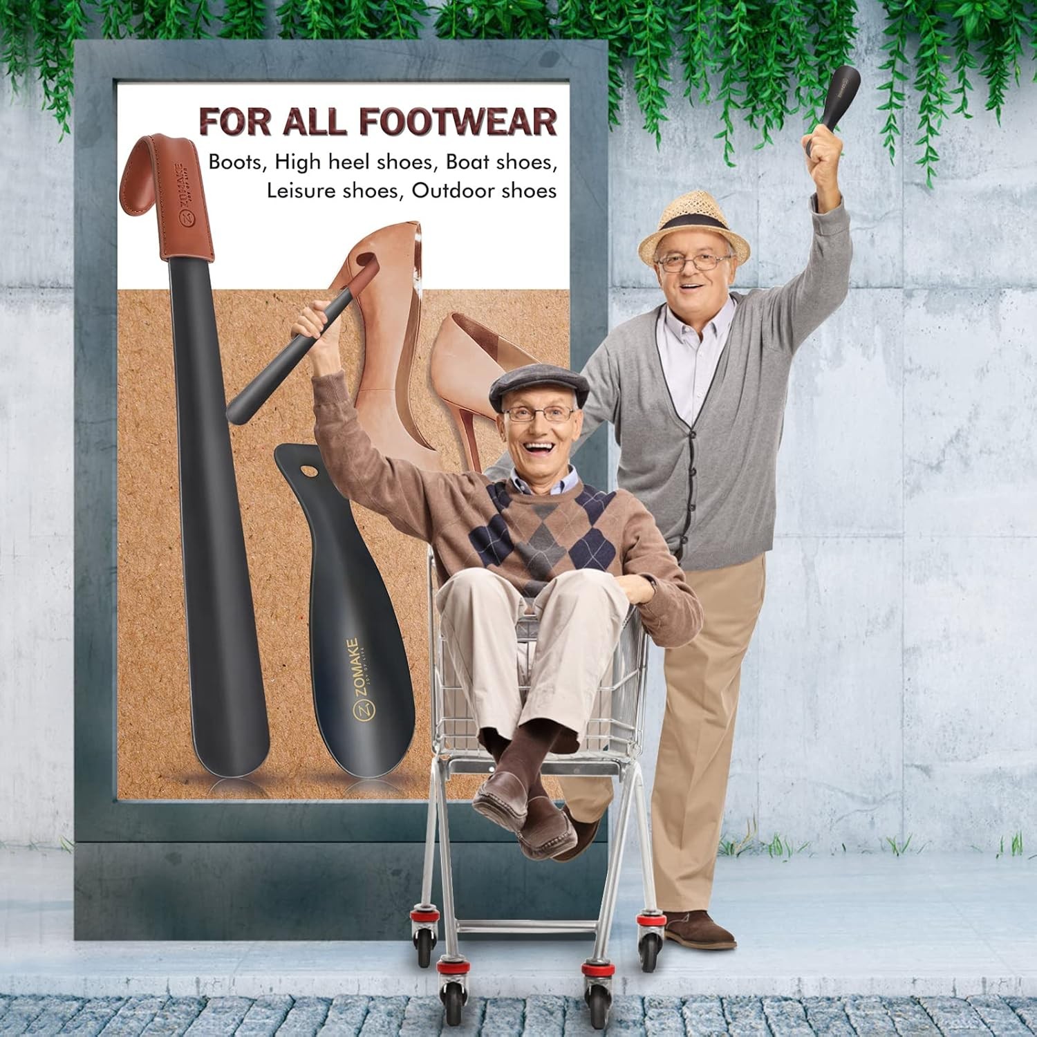 ZOMAKE Long Shoe Horn Metal Handle for Seniors Boots Shoe Spoon Helper 2 Pack