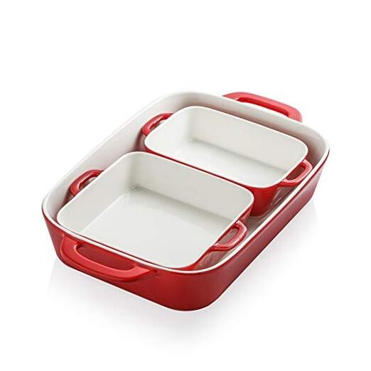 Ceramic Bakeware Set, Rectangular Baking Dish for Cooking, Kitchen, Cake Red
