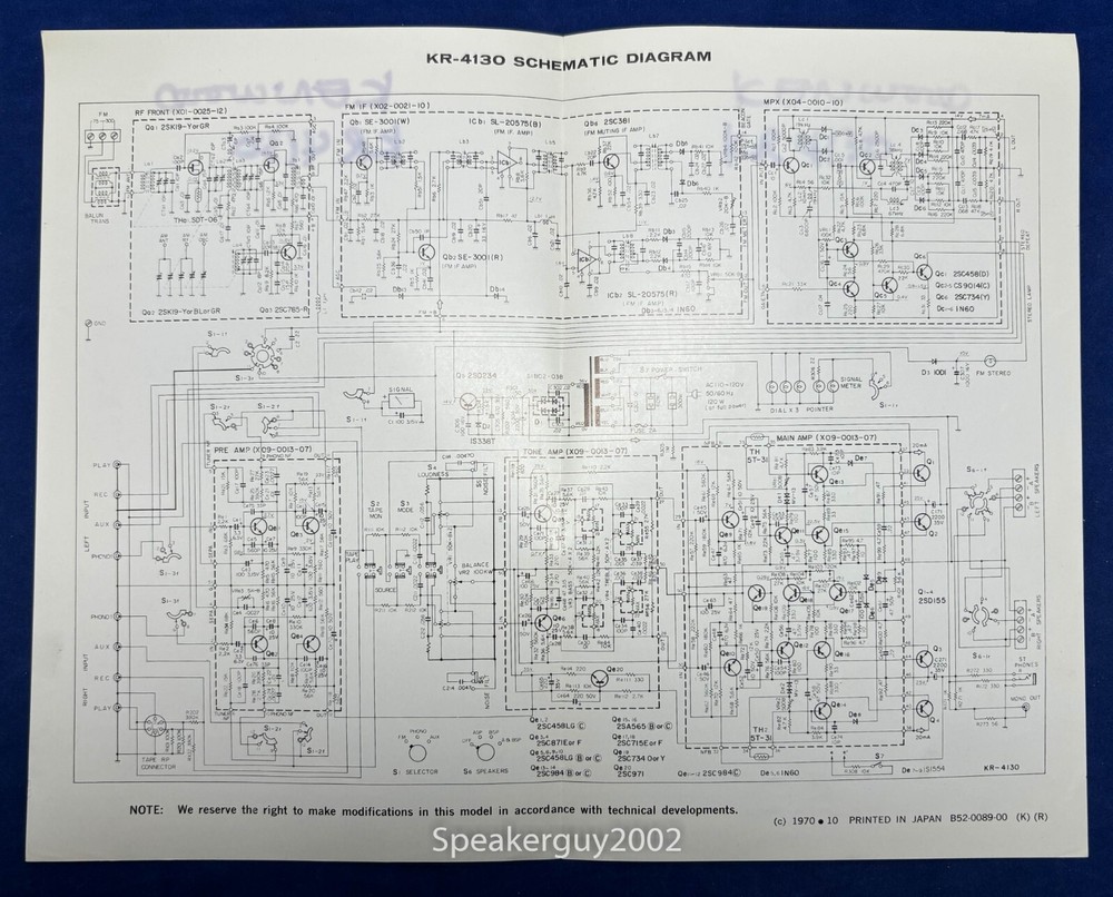 Original Kenwood KR-4130 Receiver Foldout Schematic