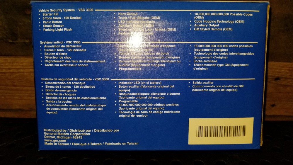1994-'04 GM ALL VEHICLES Security System GM Accessories VSC 3300 Keyless Entry