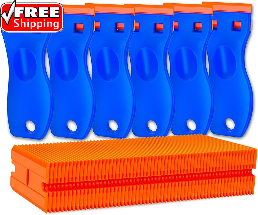 Plastic Razor Blade Scraper Tool, 6 Pcs Razor Scraper with 60 Pcs Plastic Blades