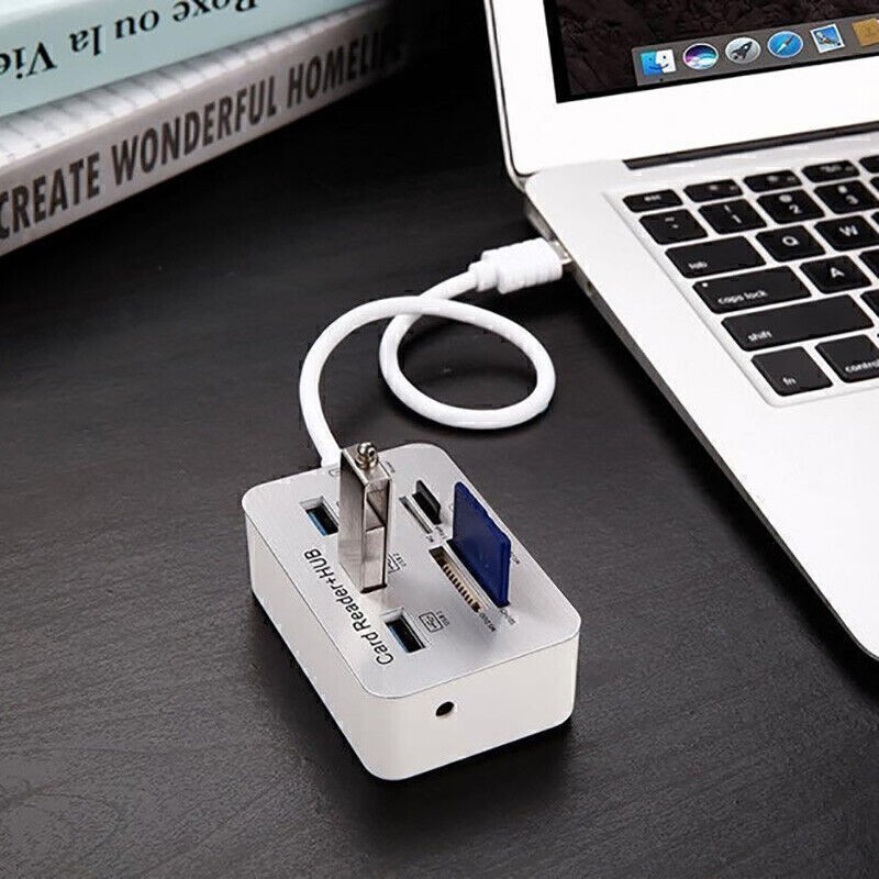 Multi-function Aluminum 3 Port USB 3.0 Hub 4 In 1 Memory Card Reader Adapter