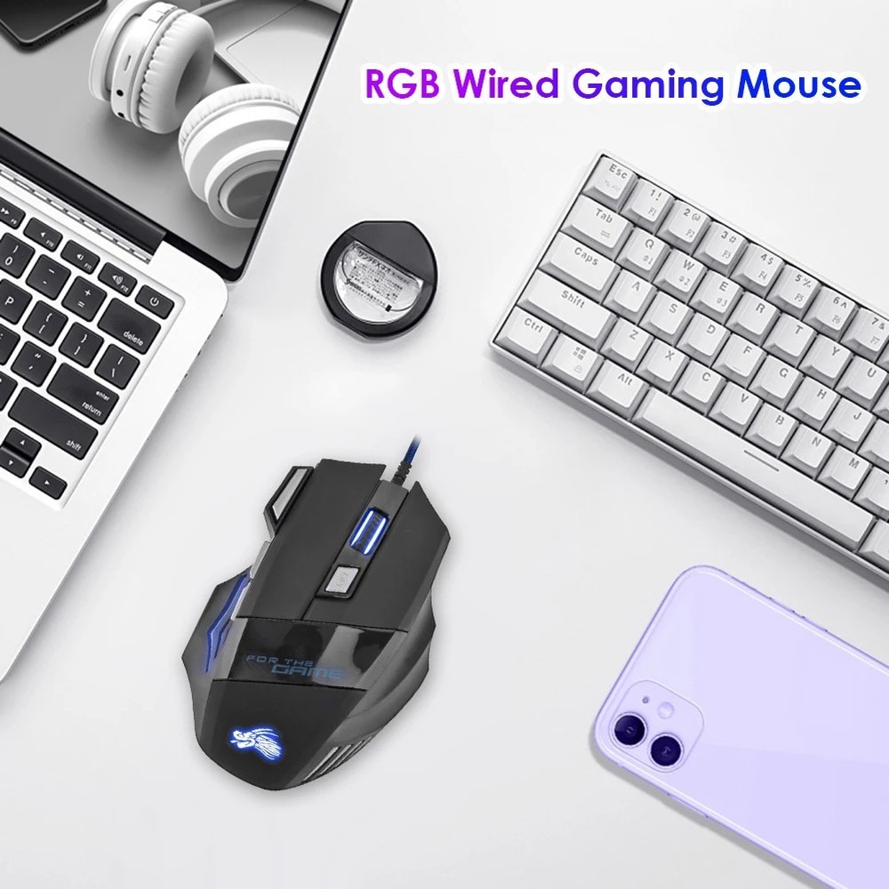 Gaming Mouse 7 Button USB Wired LED Breathing Fire Button 5500 DPI Laptop PC