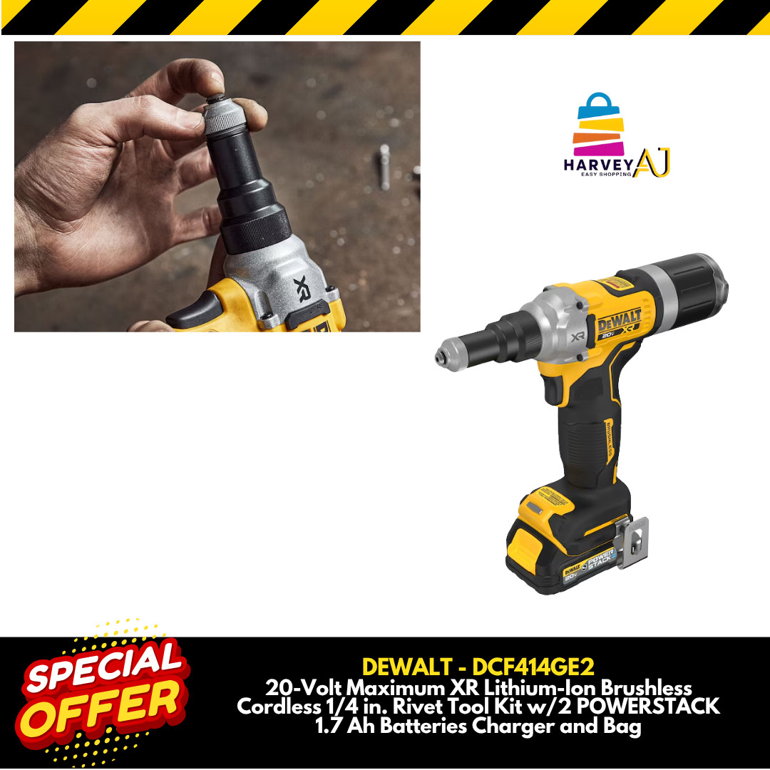 DEWALT DCF414GE2 20V MAX XR BL 1/4" Rivet Tool w/ 2 POWERSTACK Batts, 1.7 Ah Kit