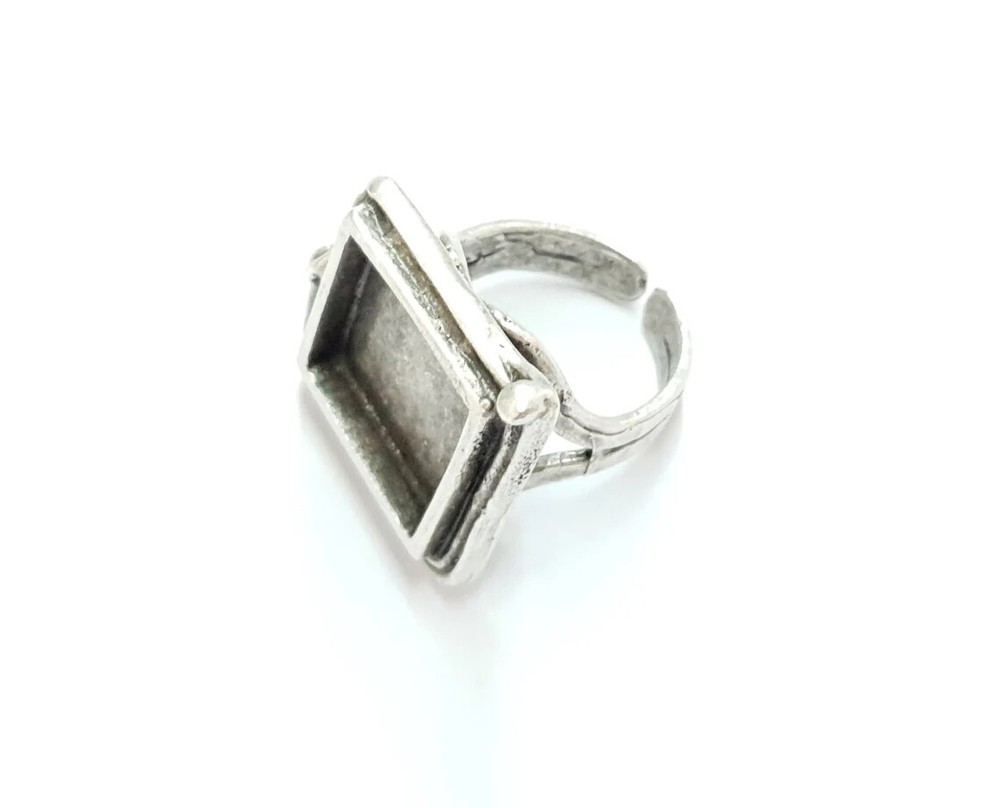 Square Ring Blank Bezel Setting Adjustable Base Antique Silver Plated Brass