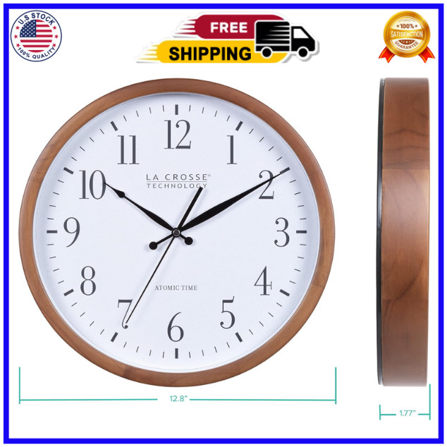 404-50447-INT 12.8" Atomic Walnut Analog Wall Clock