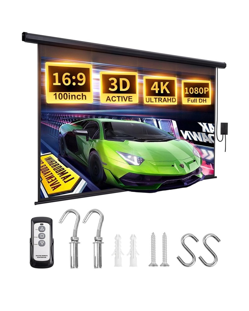 Projector Screen Motorized 100 Inch Electric Projector Screen with Remote Cei...