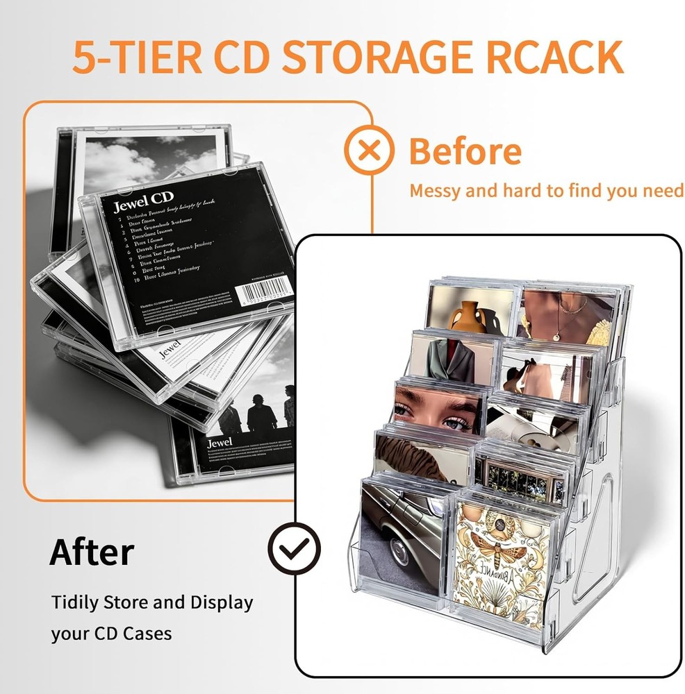 5-Tier Acrylic CD Rack CD Display Holder Cascading CD Storage Rack
