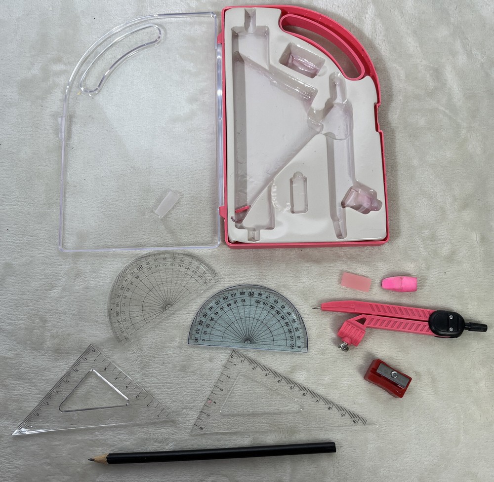 Protractor Compass Set With Case Pencil Sharpener Eraser READ School Supplies