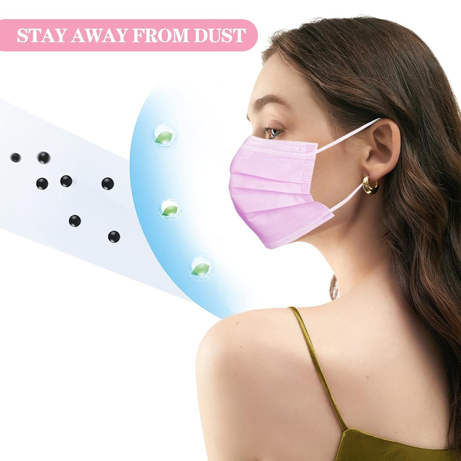 50/100 Pcs Pink Disposable Face Cover 3-Ply Filter Breathable Earloop Masks