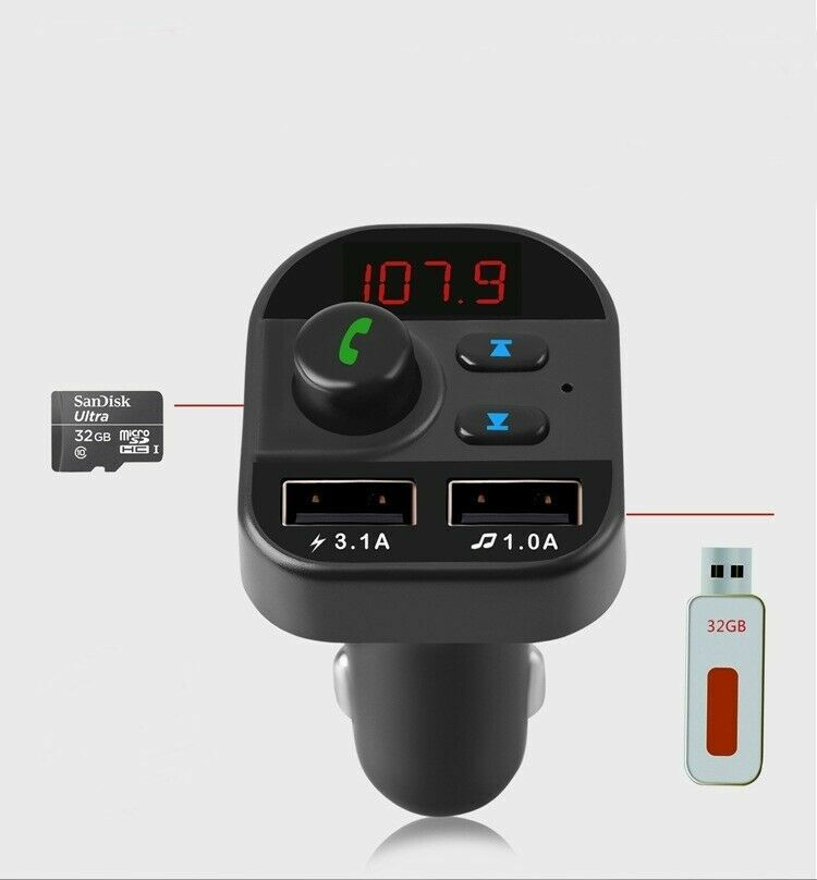 Bluetooth In-Car Wireless FM Transmitter Radio MP3 Adapter Car Kit 2 USB Charger