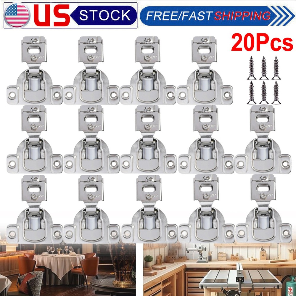 20 Pack 1/2" Overlay Soft Close Face Frame 105° Compact Cabinet Hinges Handware