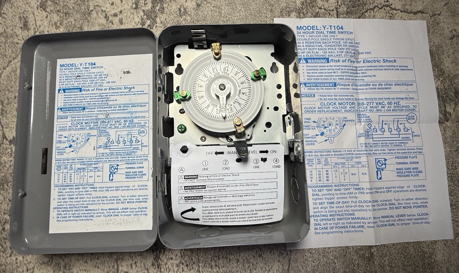 T104 Electromechanical Timer Switch, 40A Load Capacity, 1-12 Cycles Per Day
