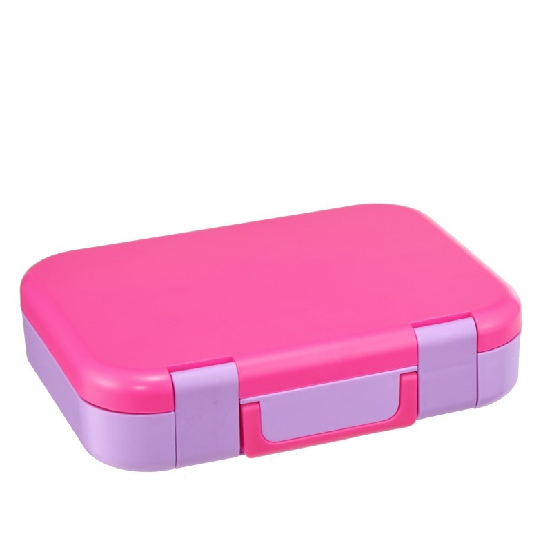 Pink Plastic Bento Box with 4 Compartments Includes Fork Spoon and Dressing