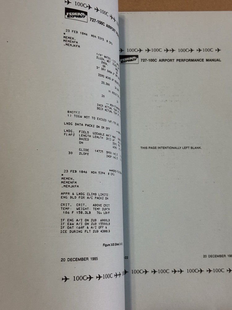 Federal Express B-727 Airport Performance Manual for Reference And Training Only