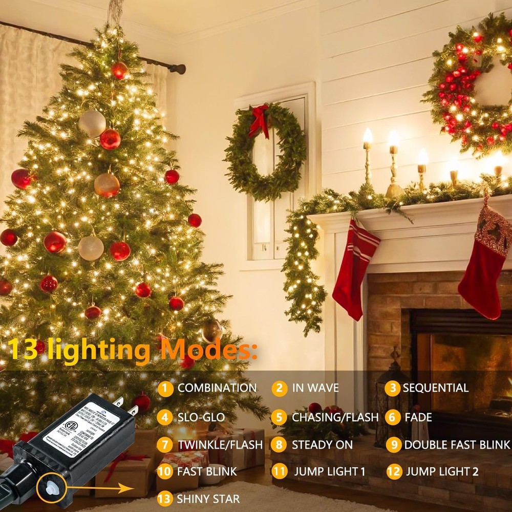 Connectable 200 LED String Lights Indoor Outdoor with Timer, 66FT 13 Modes Wa...
