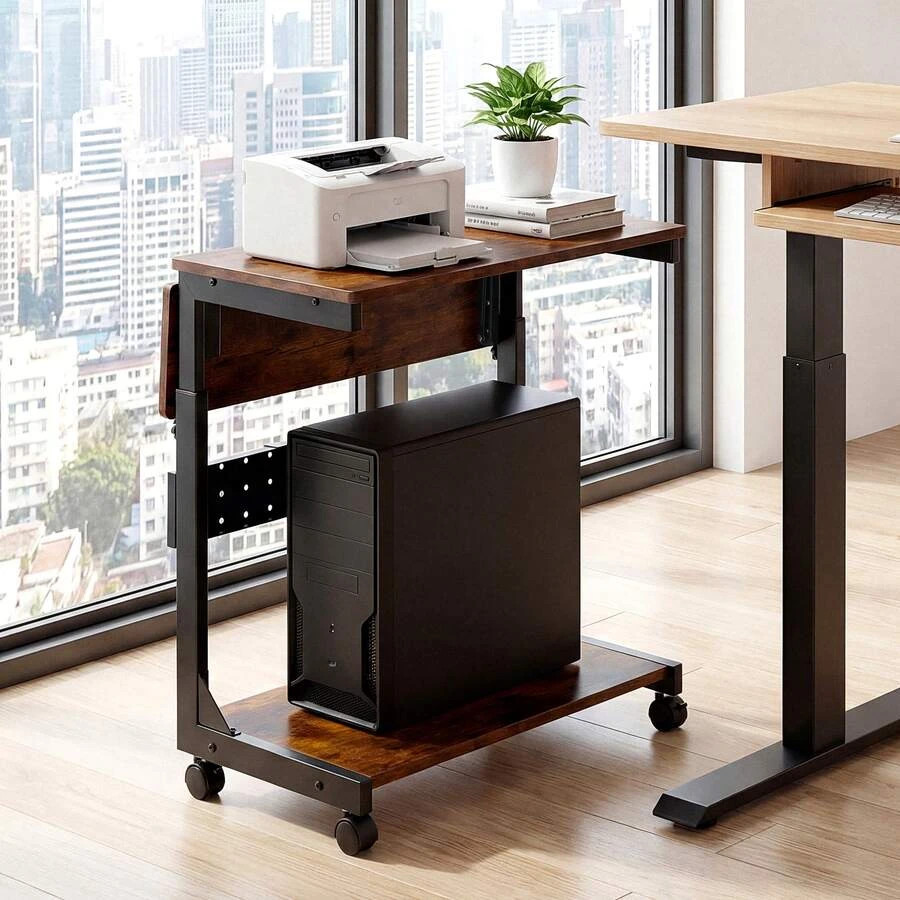 2-Tier Tower Stand, Height Adjustable PC Stand, Computer Cart Withp