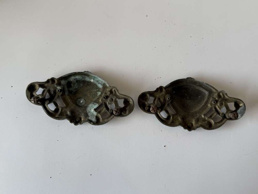 2 Large Vintage Ornate Solid Brass Drawer Pulls