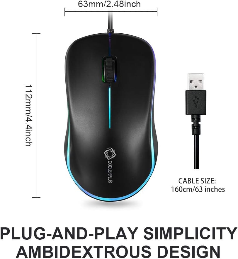 FC112 USB Optical Wired Computer Mouse with Easy Click for Office and Black