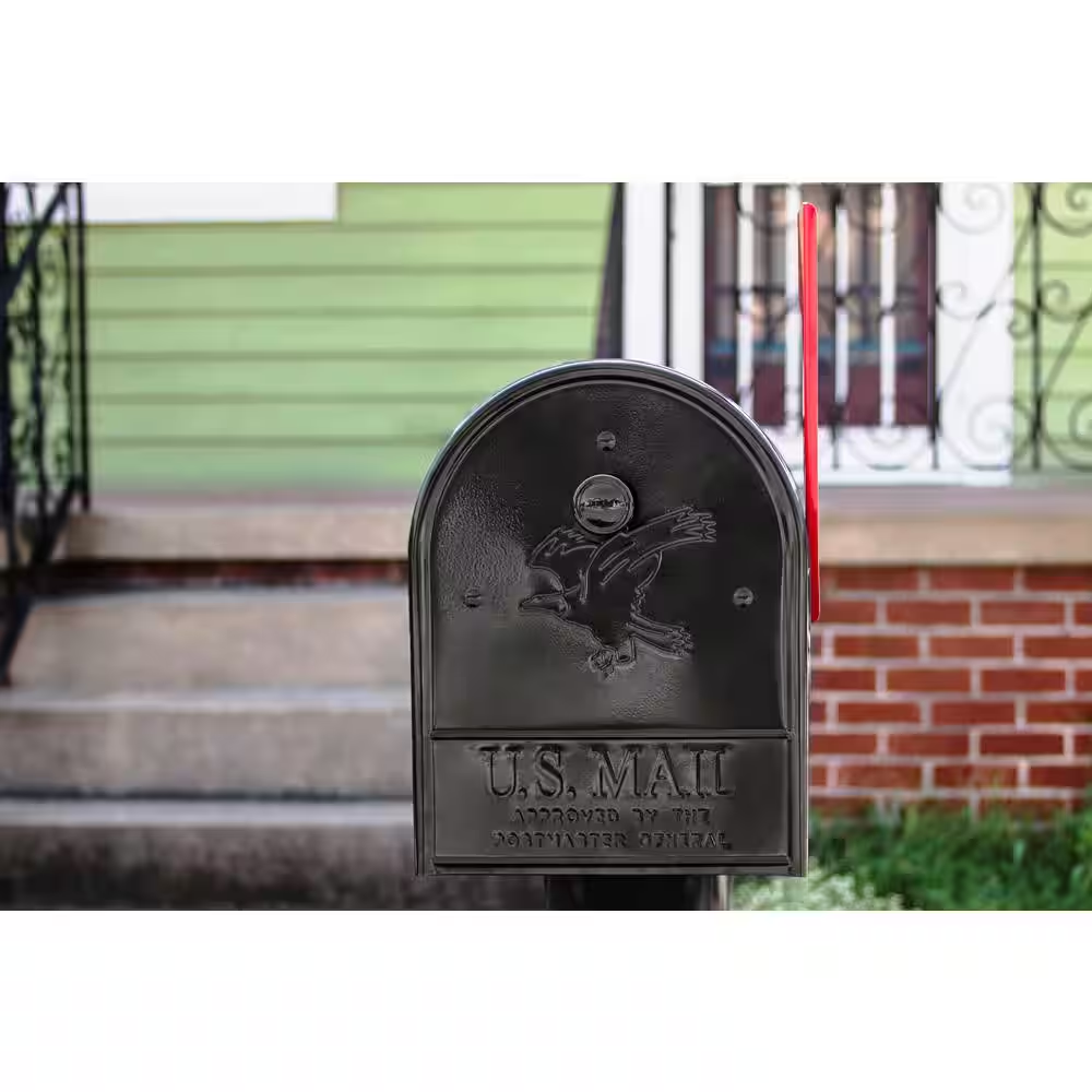 Black Large Outback Double Door Post Mount Mailbox Steel Mount Brass Mailboxes
