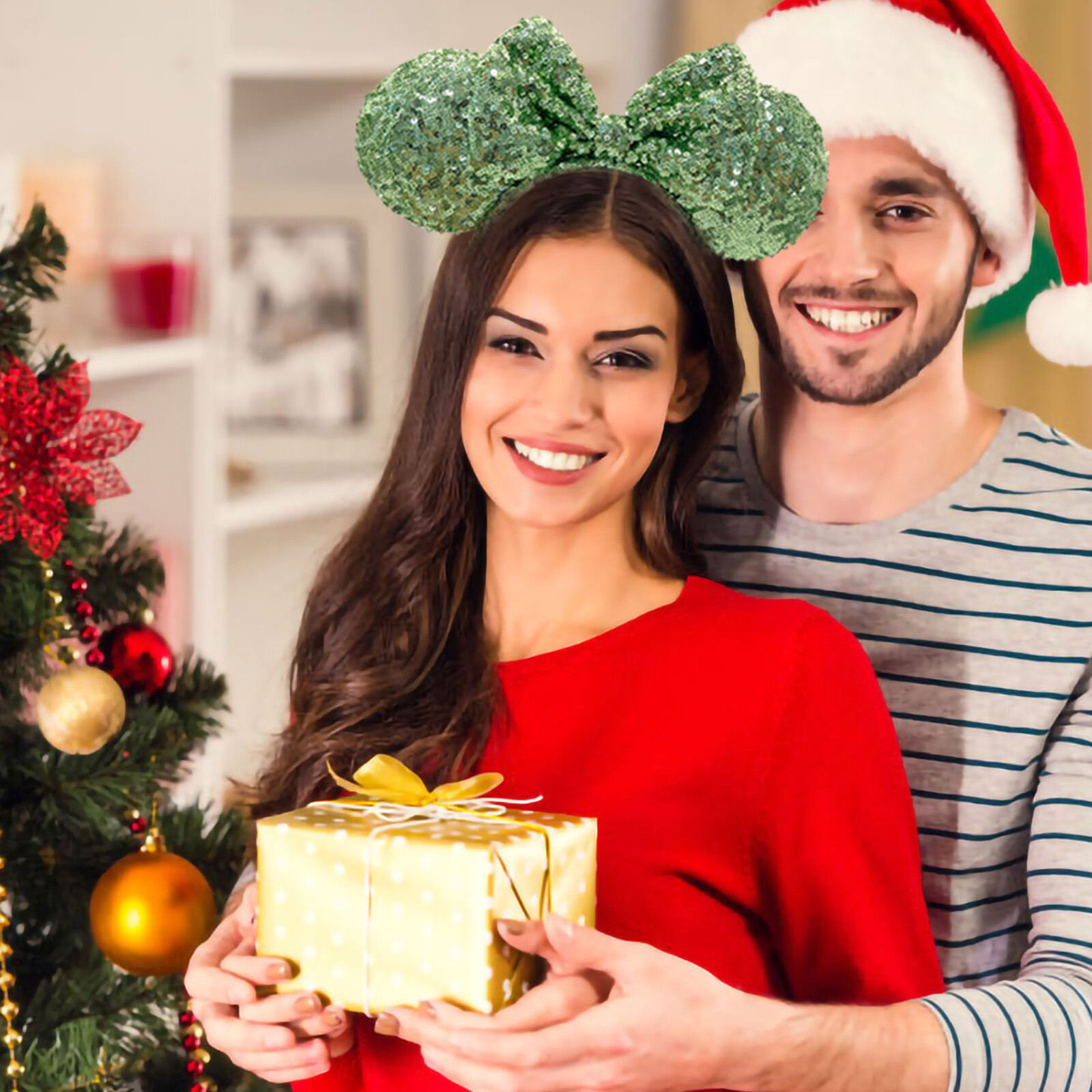 Disney-Parks Mickey Green Sequin Bow Exclusive Rare Minnie Mouse Ears Headband