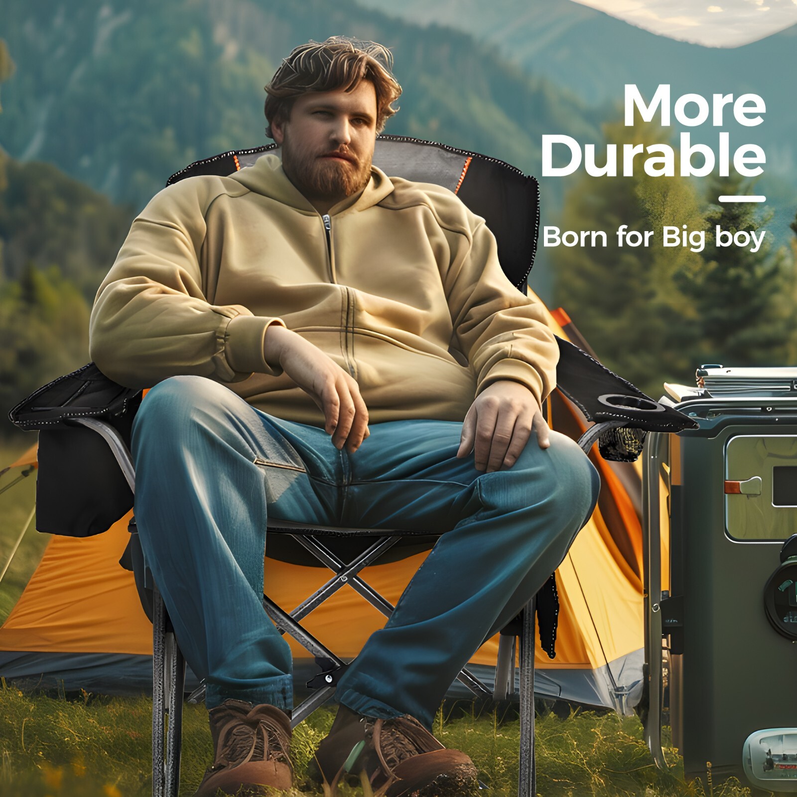 ALPHA CAMP Oversized Heavy Duty Lawn Chair with Cooler Bag Camping Chair 450LBS