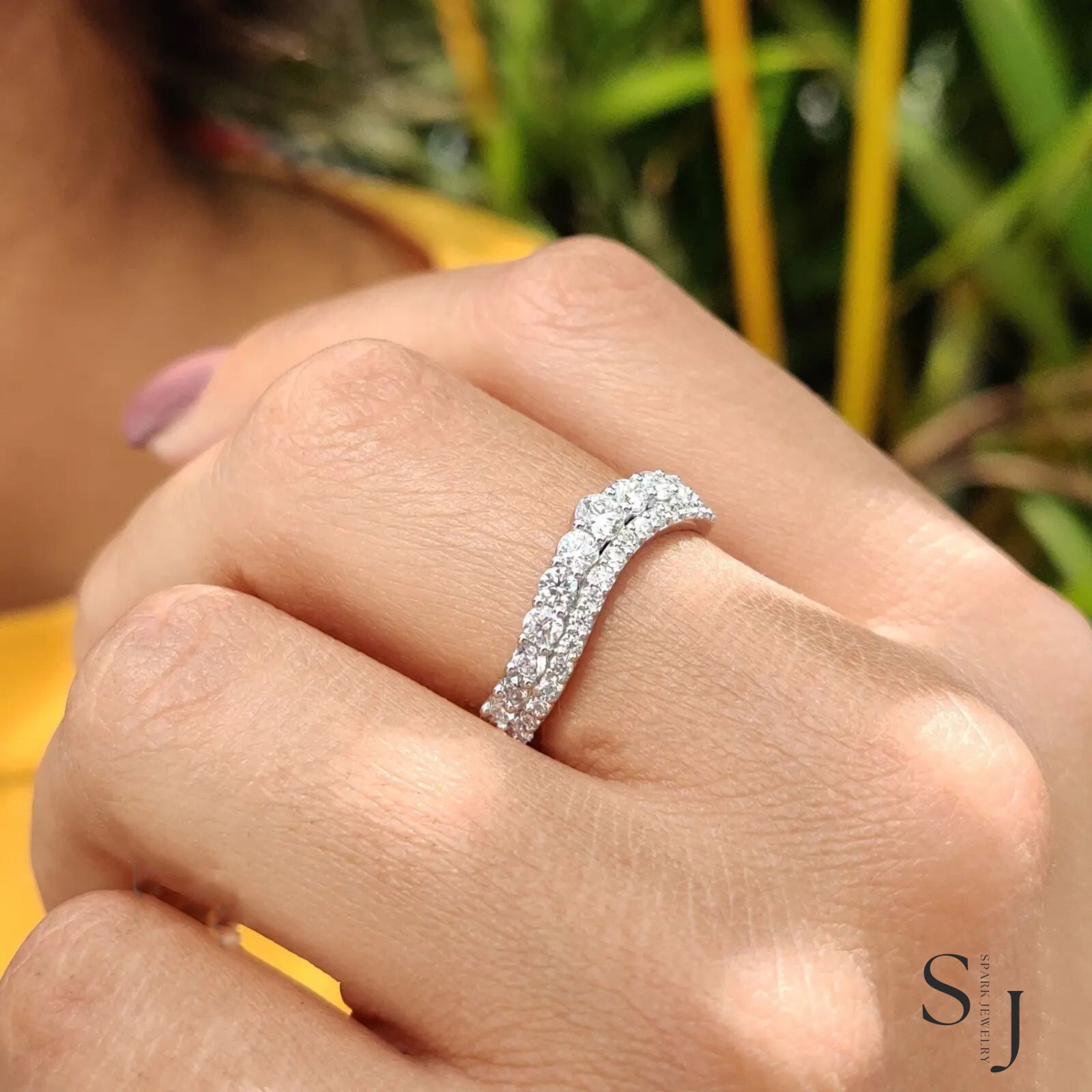 2.00 Carat VVS1 Round Cut Moissanite Eternity Wedding Band Solid 14k White Gold