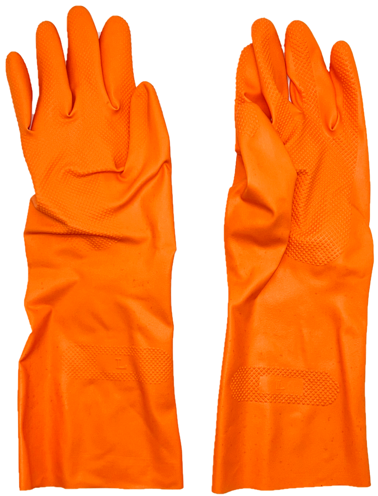 Spic and Span Extra Long Cuff Latex Gloves Diamond Pattern Non-Slip Orange Small