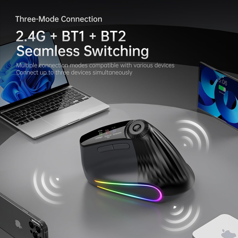 Ergonomic Vertical Wireless, Rechargeable Bluetooth Ultra-Fast Scrolling 4800...