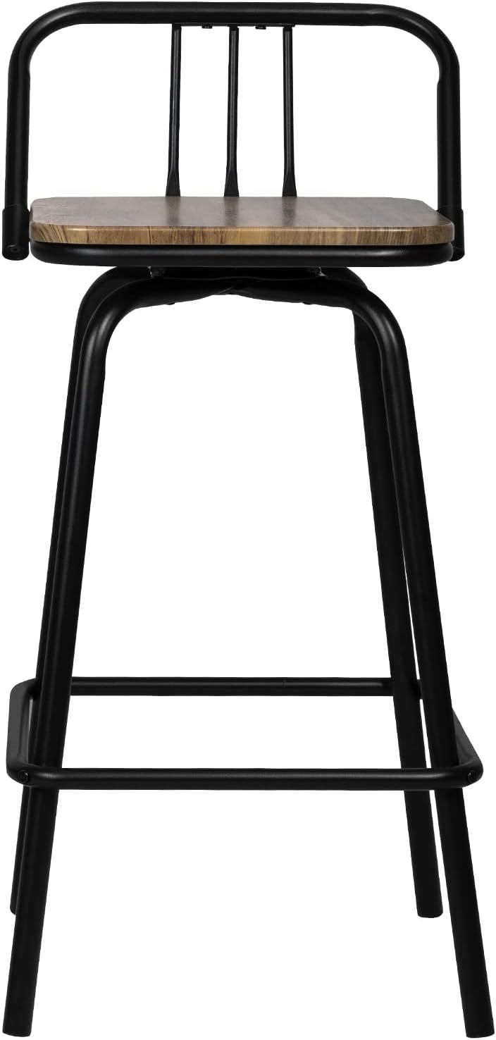 Set of 2 Heavy Duty Swivel Bar Stools /w Low Backrest Square Counter + Footrest