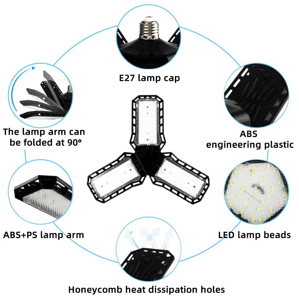 80W LED Garage Shop Light Bulb Adjustable Panel E26 Screw Socket Deformable