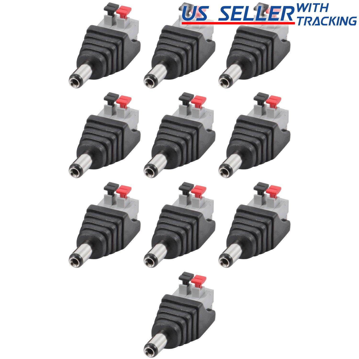 10pcs Male 5.5mm x 2.1mm DC Power Plug Screwless Quick Connect for LED 12V 24V