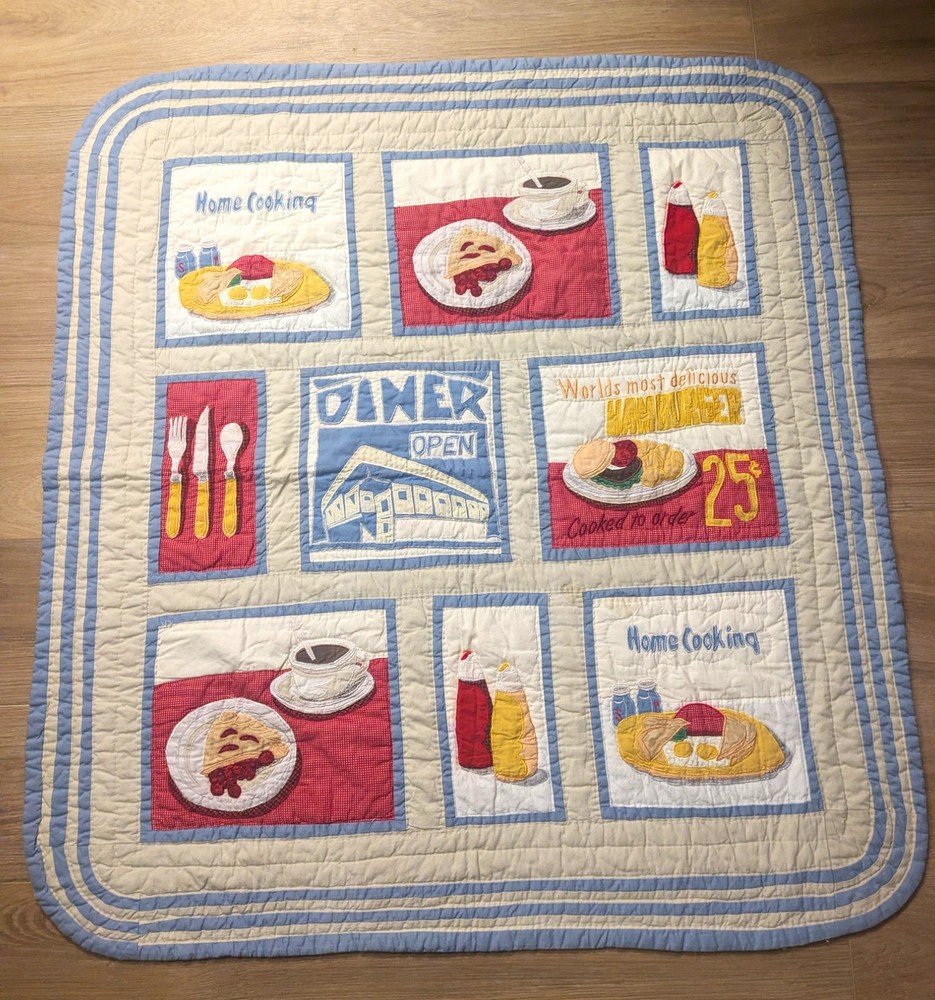 Diner Open Embroidered Quilt Americana