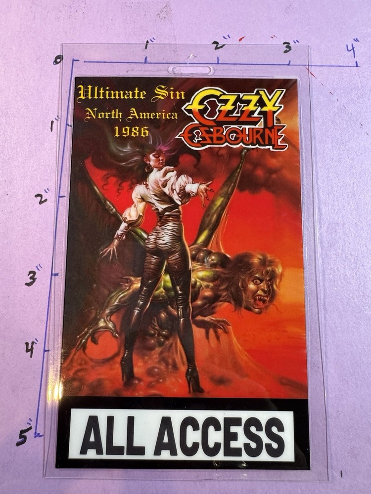 Ozzy Osbourne Commemorative Ultimate Sin Tour 1986 All Access Pass & Lanyard