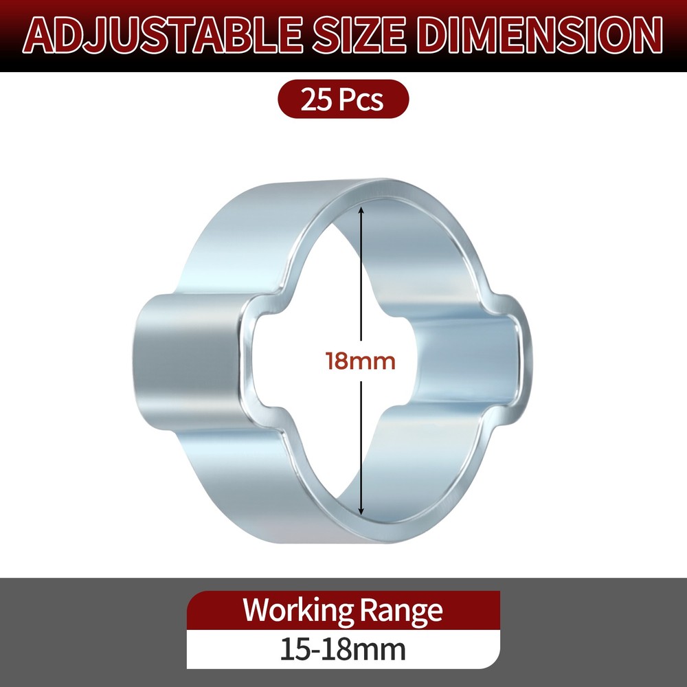 25 Pack Galvanizing Plate Double Ear Hose Clamps, Working Range 15-18mm